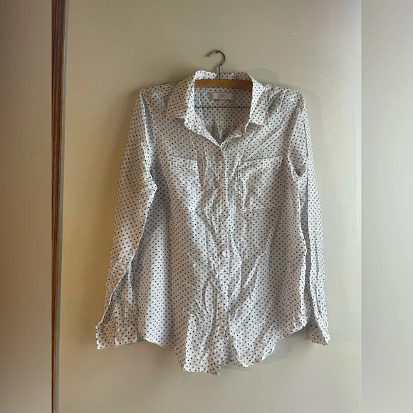 LOFT Tops - Ann Taylor Loft Thin White with Black Polka Dots. Button Down